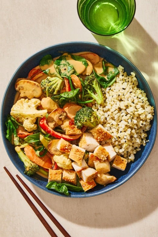 Panang Stir-Fry Bowl with Sesame Roasted Chicken
